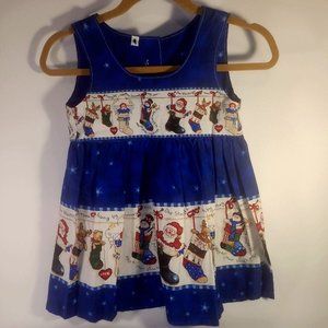Vtg 4T Handmade Daisy Kingdom Christmas Stocking Border Pleated Pinafore Dress